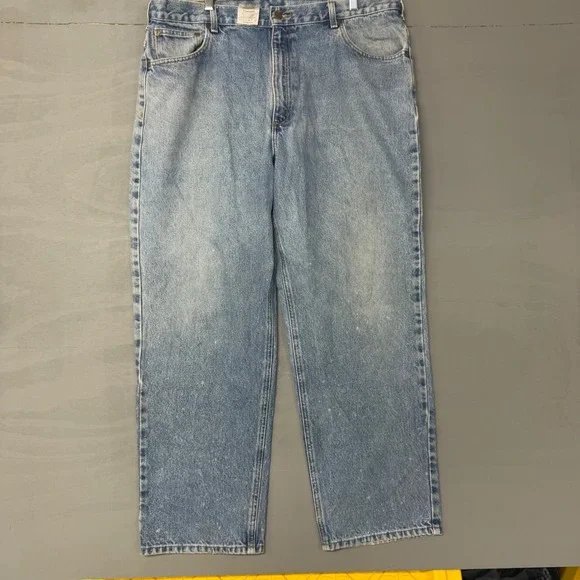 Carhartt Mens B160 DST Relaxed Fit Light Wash Blue Denim Work Jeans 40x30 - Picture 3 of 5